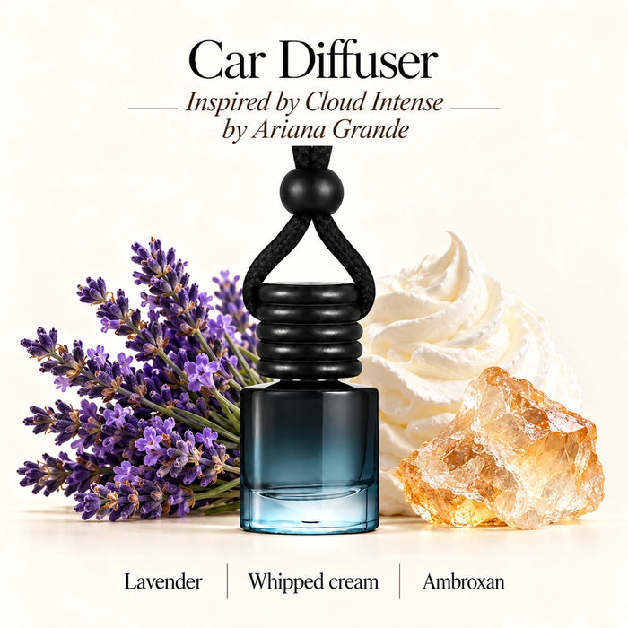 Cloud Intense Inspired by Ariana Grande car diffuser with Lavender, Whipped cream, Ambroxan scent imagery by Ancient Wellness