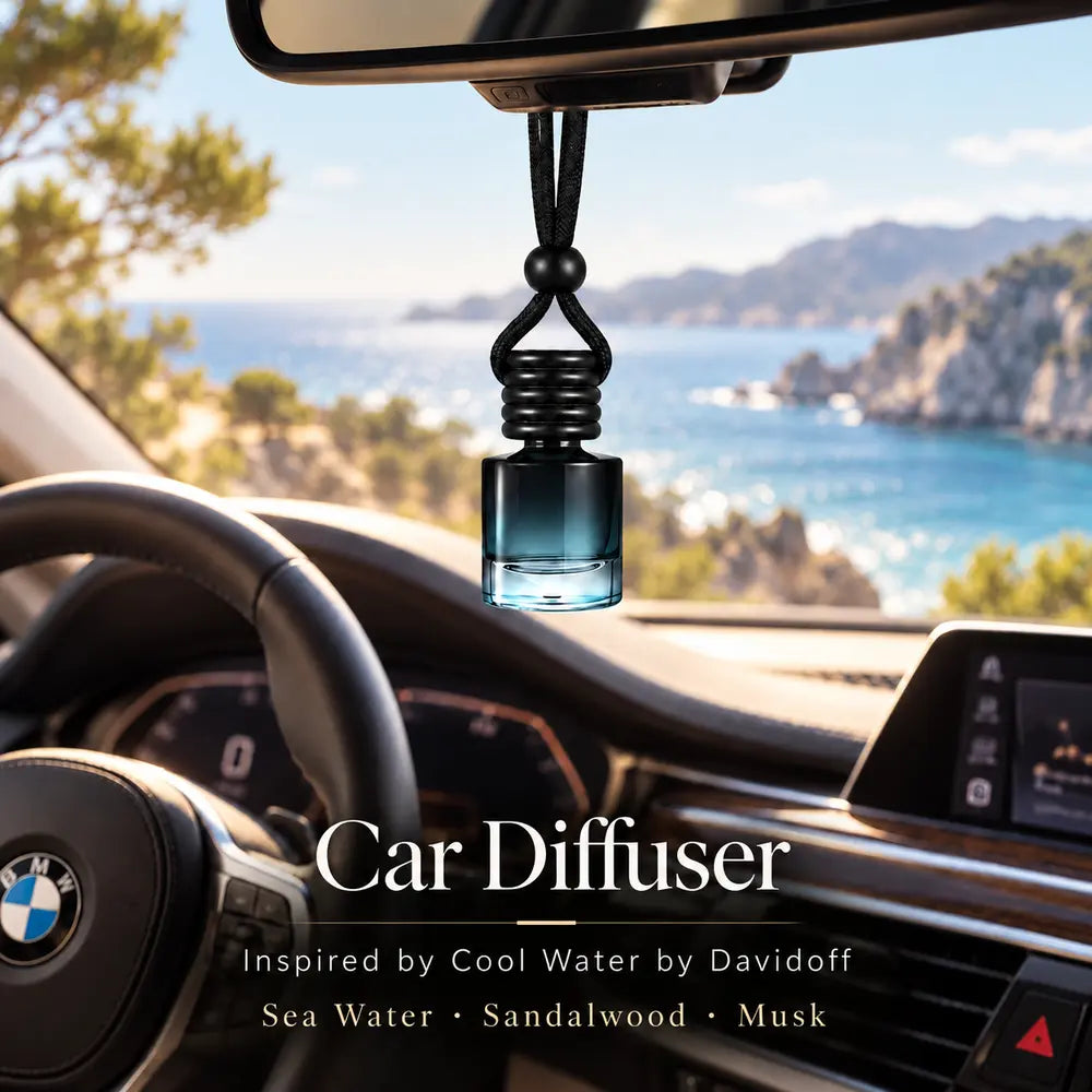 Cool Water inspired by Davidoff car diffuser hanging in a luxury BMW interior