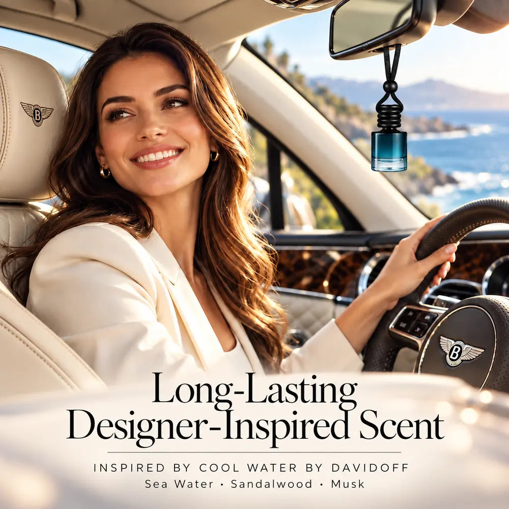 Cool Water inspired by Davidoff car diffuser in a warm luxury car interior