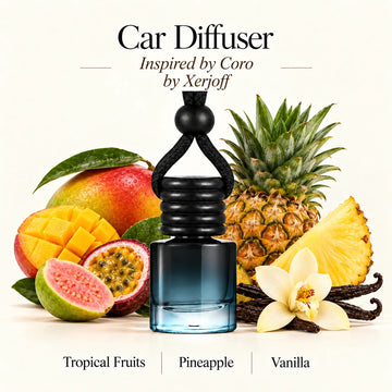 Coro Inspired by Xerjoff car diffuser with Tropical Fruits, Pineapple, Vanilla scent imagery by Ancient Wellness