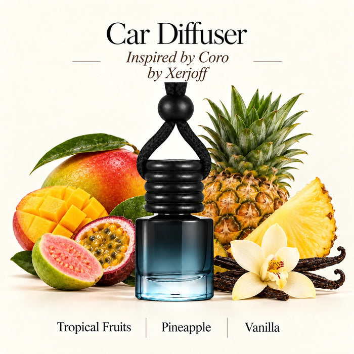 Coro Inspired by Xerjoff car diffuser with Tropical Fruits, Pineapple, Vanilla scent imagery by Ancient Wellness