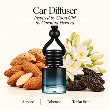 Good Girl Inspired by Carolina Herrera car diffuser with Almond, Tuberose, Tonka Bean scent imagery by Ancient Wellness