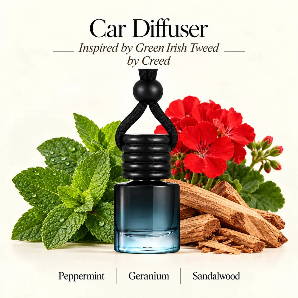 Green Irish Tweed inspired by Creed car diffuser with peppermint, geranium and sandalwood