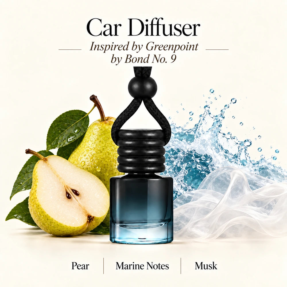 Greenpoint Inspired by Bond No. 9 car diffuser by Ancient Wellness with pear, marine water and a translucent representation of musk