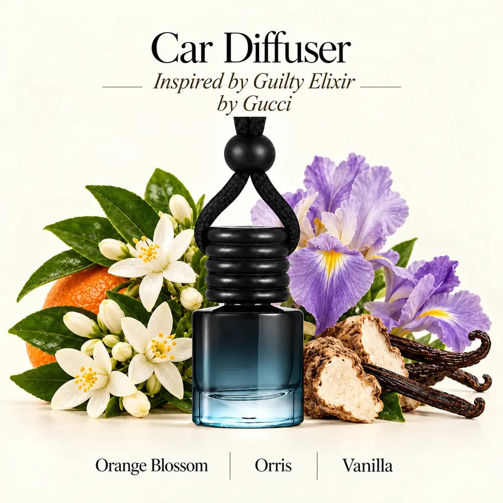 Guilty Elixir Inspired by Gucci car diffuser with orange blossom, orris and vanilla by Ancient Wellness