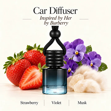 Her Inspired by Burberry car diffuser with Strawberry, Violet, Musk scent imagery by Ancient Wellness