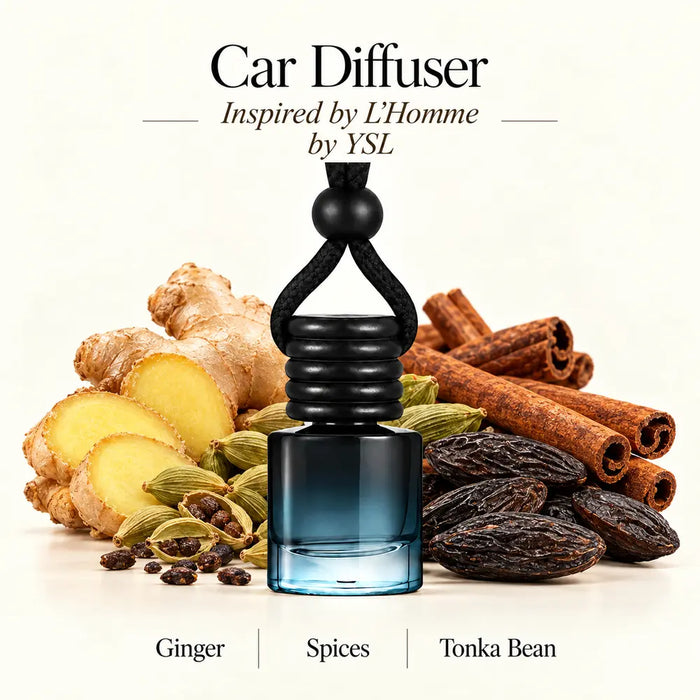 L'Homme Inspired by YSL car diffuser with ginger, spices and tonka bean by Ancient Wellness
