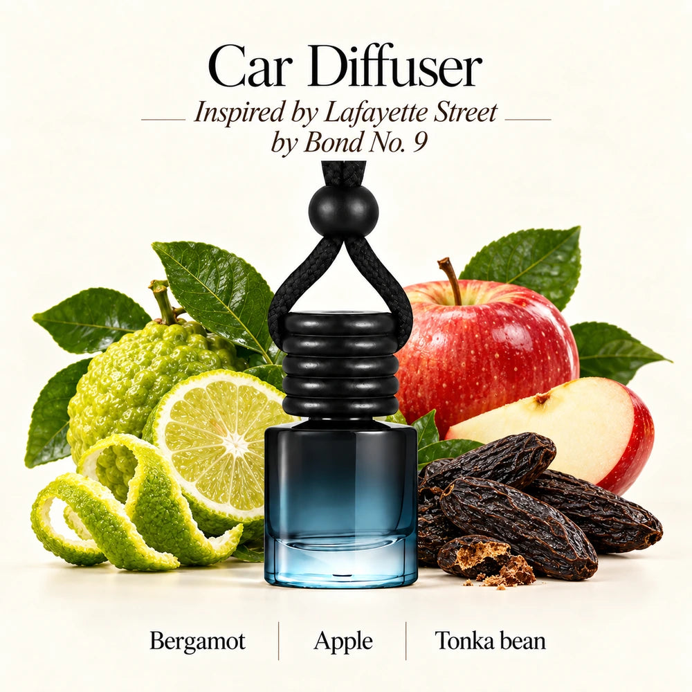Lafayette Street Inspired by Bond No. 9 car diffuser by Ancient Wellness with bergamot fruit, apple and tonka beans