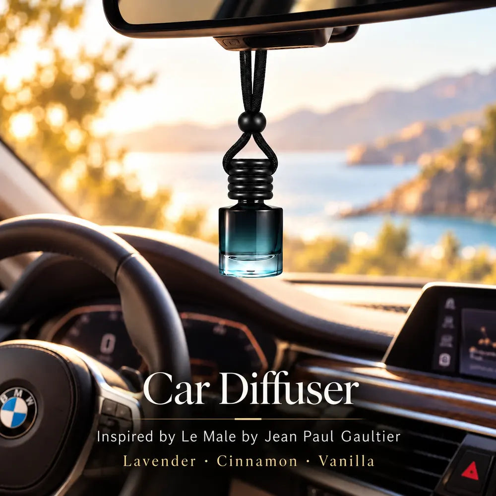 Le Male inspired car diffuser hanging in a luxury BMW interior