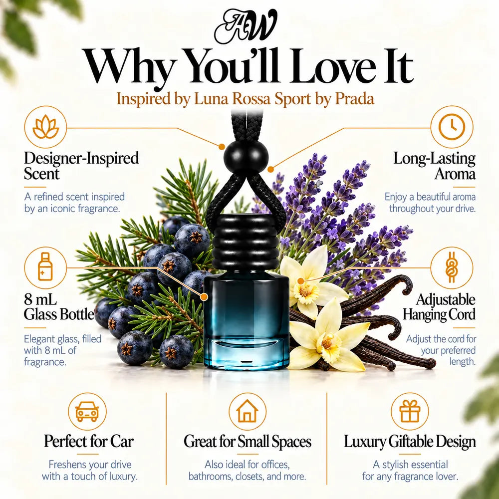 Luna Rossa Sport Inspired by Prada car diffuser with juniper berries, lavender and vanilla by Ancient Wellness