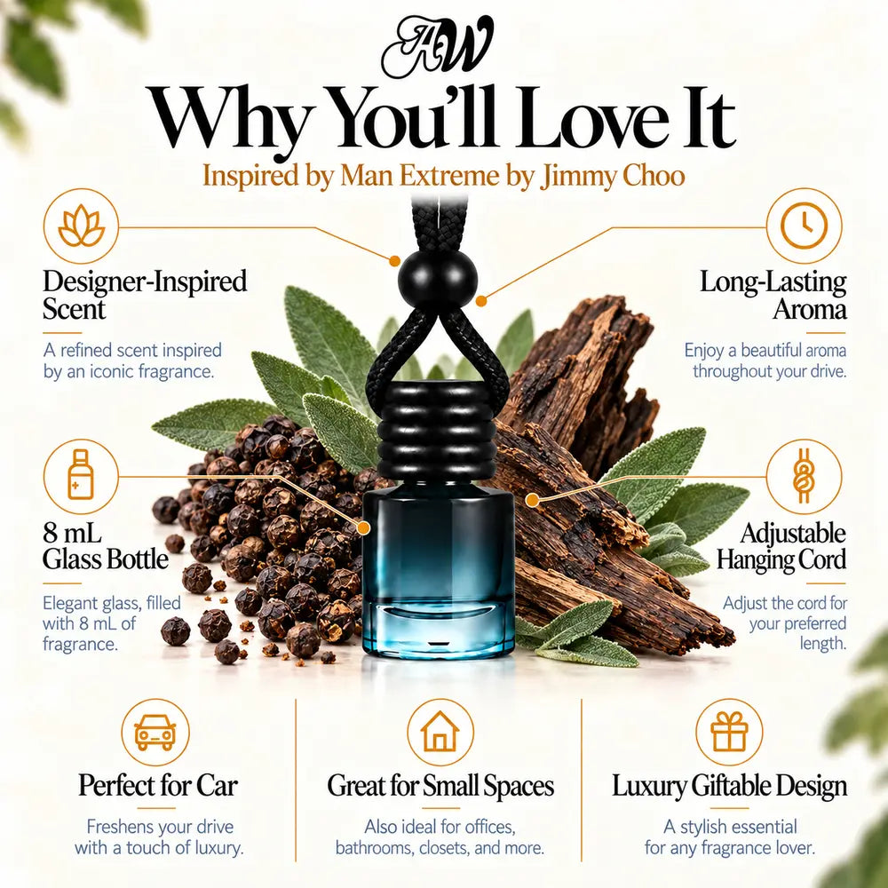 Man Extreme Inspired by Jimmy Choo car diffuser with black pepper, sage and woody notes by Ancient Wellness