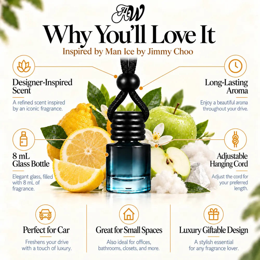 Man Ice Inspired by Jimmy Choo car diffuser with citron, apple and musk notes by Ancient Wellness