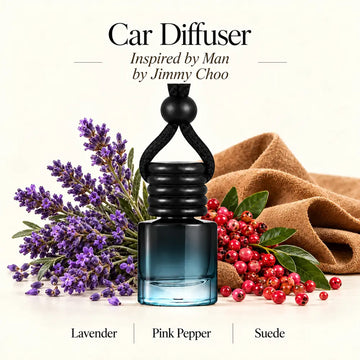 Man Inspired by Jimmy Choo car diffuser with lavender, pink pepper and suede notes by Ancient Wellness