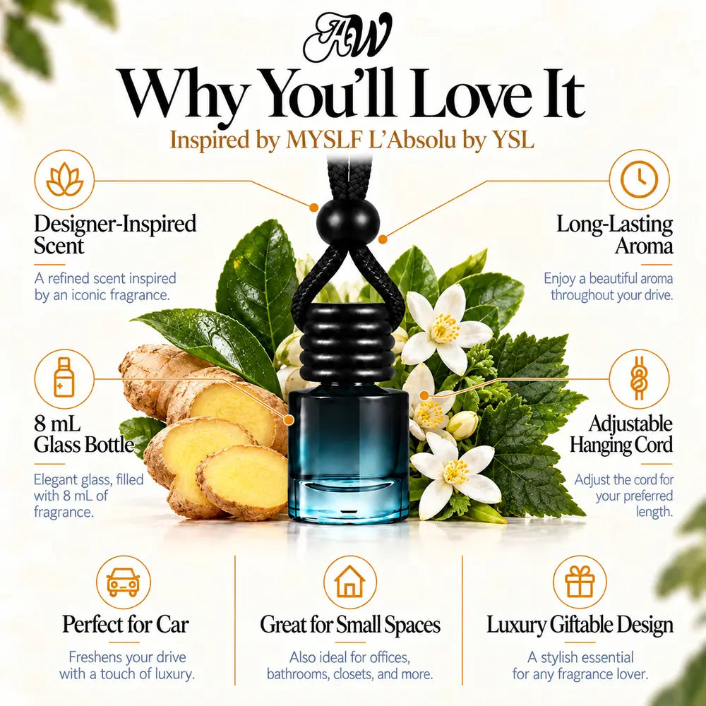MYSLF L'Absolu Inspired by YSL car diffuser with ginger, orange blossom and patchouli by Ancient Wellness