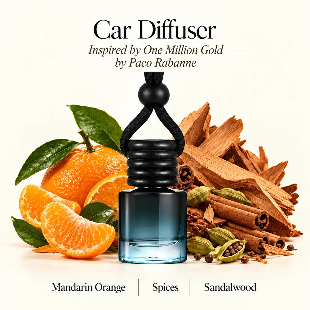 One Million Gold Inspired by Paco Rabanne car diffuser with mandarin orange, spices and sandalwood by Ancient Wellness
