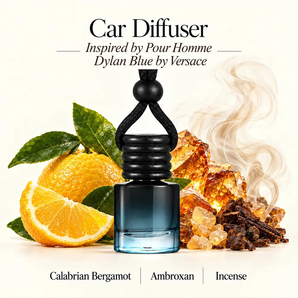 Pour Homme Dylan Blue Inspired by Versace car diffuser with Calabrian bergamot, ambroxan and incense by Ancient Wellness