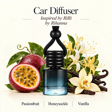 RiRi Inspired by Rihanna car diffuser with Passionfruit, Honeysuckle, Vanilla scent imagery by Ancient Wellness