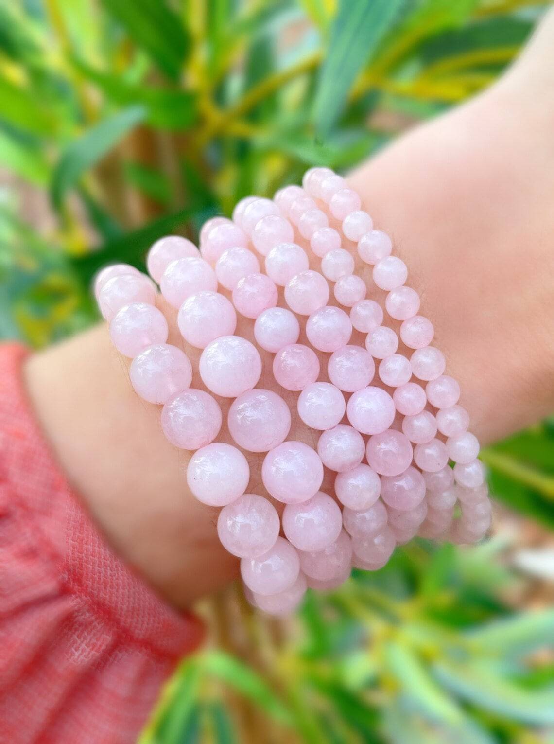 Rose Quartz Elastic Bracelet for Men and Women by Ancient Wellness - Real Rose Quartz Beads in 4mm, 8mm, and 10mm Sizes.