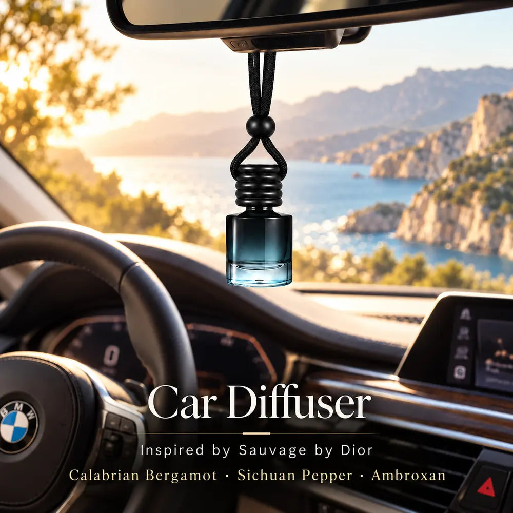 Sauvage inspired by Dior car diffuser hanging in a luxury BMW interior