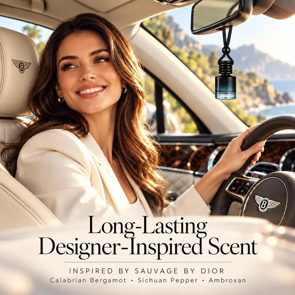 Sauvage inspired by Dior car diffuser in a warm luxury car interior