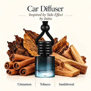 Side Effect Inspired by Initio car diffuser with cinnamon, tobacco and sandalwood imagery by Ancient Wellness