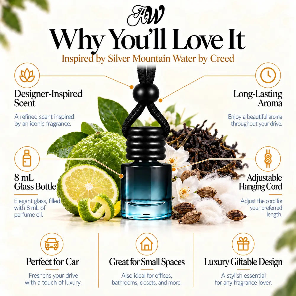 Why You’ll Love It infographic for Silver Mountain Water inspired by Creed car diffuser