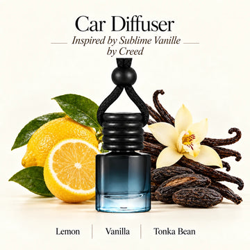 Sublime Vanille Inspired by Creed car diffuser with Lemon, Vanilla, Tonka Bean scent imagery by Ancient Wellness