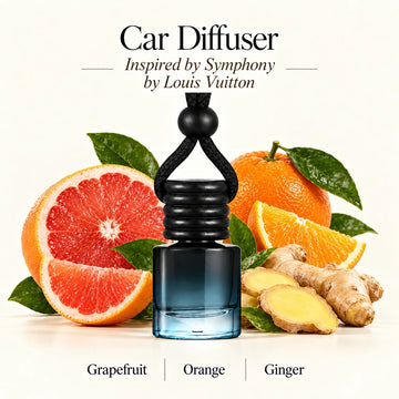Symphony Inspired by Louis Vuitton car diffuser with Grapefruit, Orange, Ginger scent imagery by Ancient Wellness