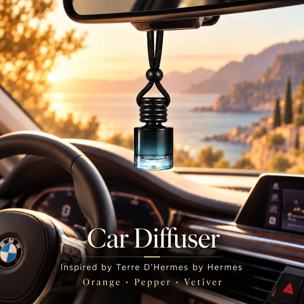 Terre D'Hermes inspired car diffuser hanging in a luxury BMW interior