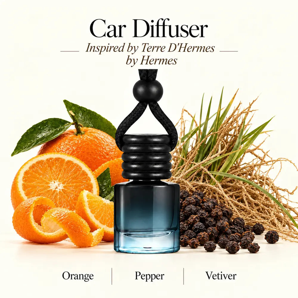 Terre D'Hermes Inspired by Hermes car diffuser with orange, pepper and vetiver by Ancient Wellness