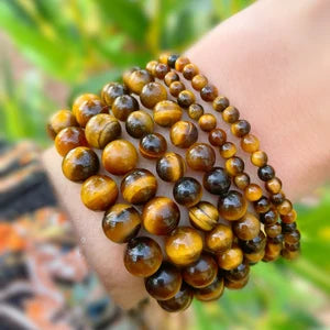 Tiger's Eye Crystal Elastic Bracelet with Genuine Semi-Precious Stones in 4mm, 8mm, 10mm Sizes - Protection and Healing Jewelry by Ancient Wellness