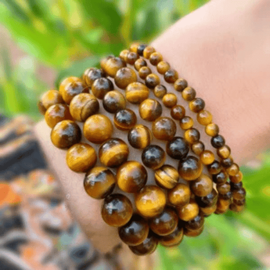 Tiger's Eye Elastic Bracelet for Men and Women by Ancient Wellness - Red Tiger's Eye Beads in 4mm, 8mm, and 10mm Sizes.