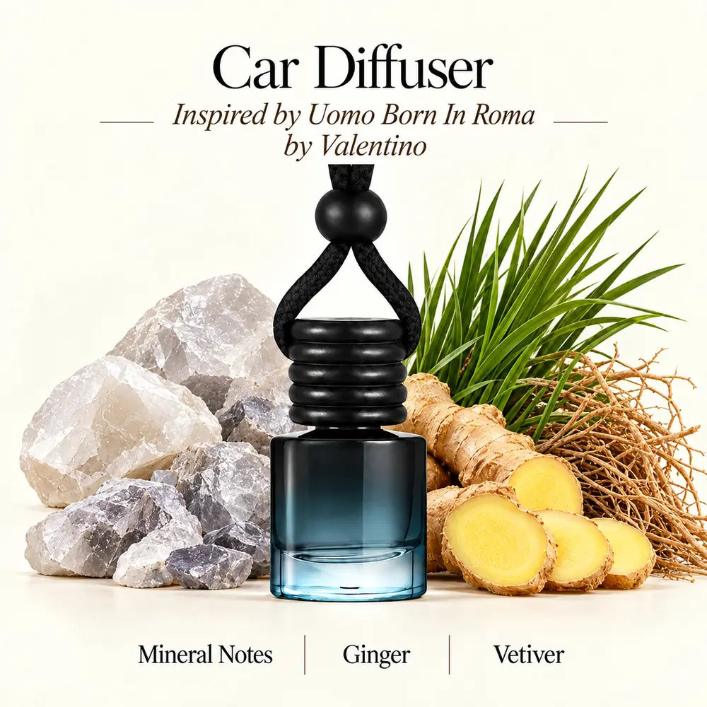 Uomo Born In Roma Inspired by Valentino car diffuser with mineral notes, ginger and vetiver by Ancient Wellness