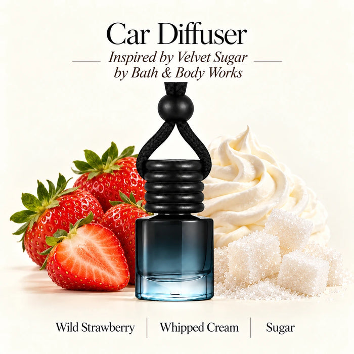 Velvet Sugar Inspired by Bath & Body Works car diffuser with Wild Strawberry, Whipped Cream, Sugar scent imagery by Ancient Wellness