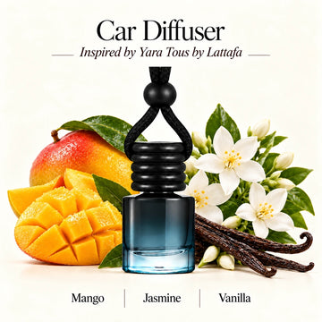 Yara Tous Inspired by Lattafa car diffuser with Mango, Jasmine, Vanilla scent imagery by Ancient Wellness