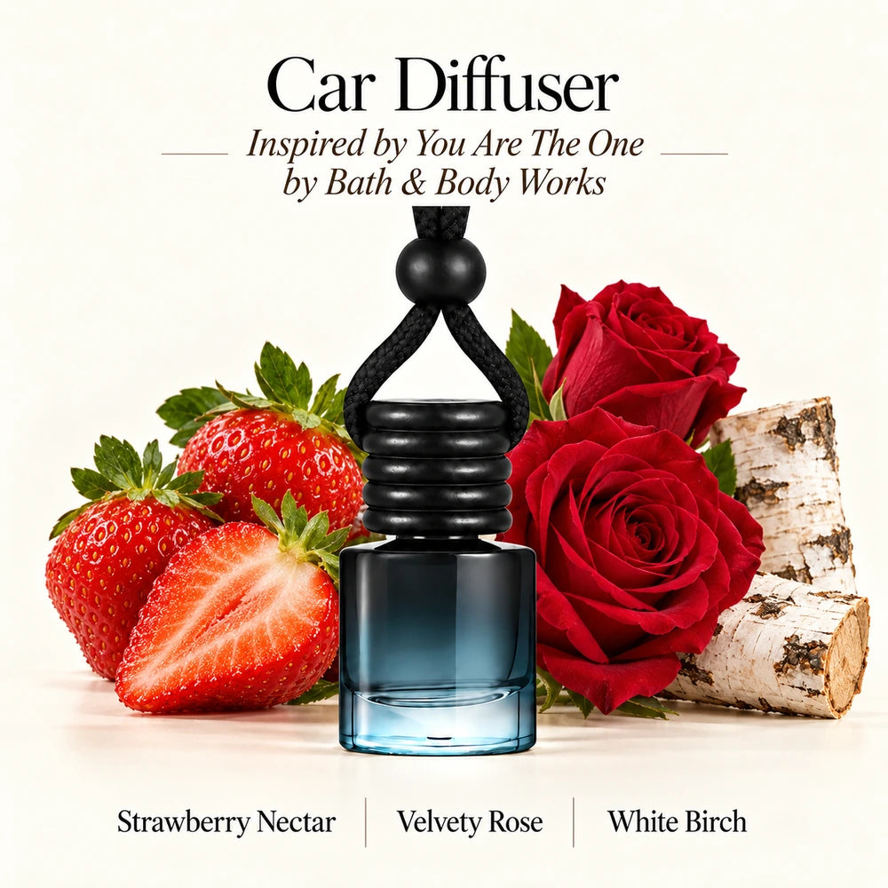 You Are The One Inspired by Bath & Body Works car diffuser with Strawberry Nectar, Velvety Rose, White Birch scent imagery by Ancient Wellness
