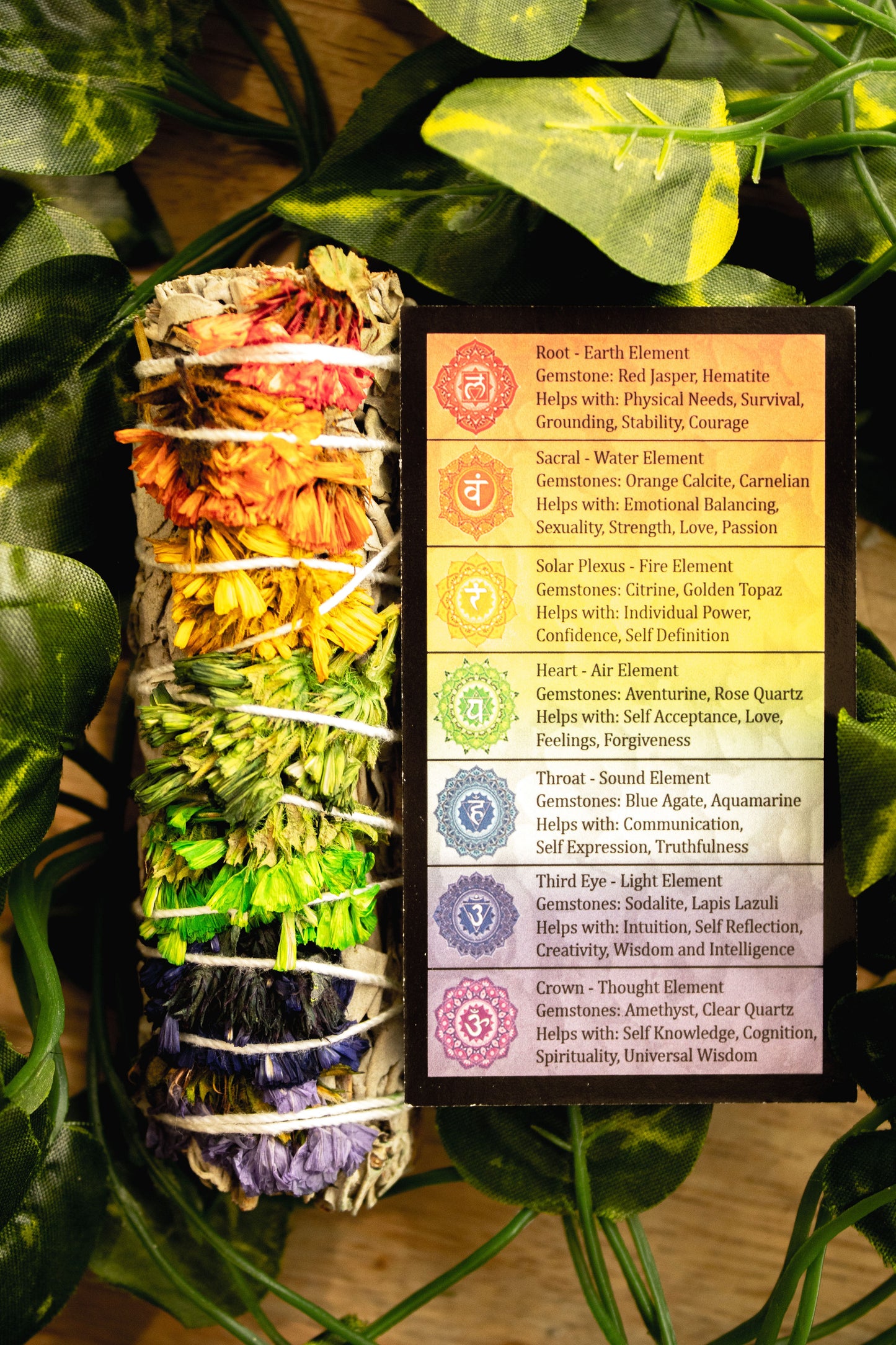 7 Chakra Sage Bundle with Wildflowers - 4 Inch by Ancient Wellness